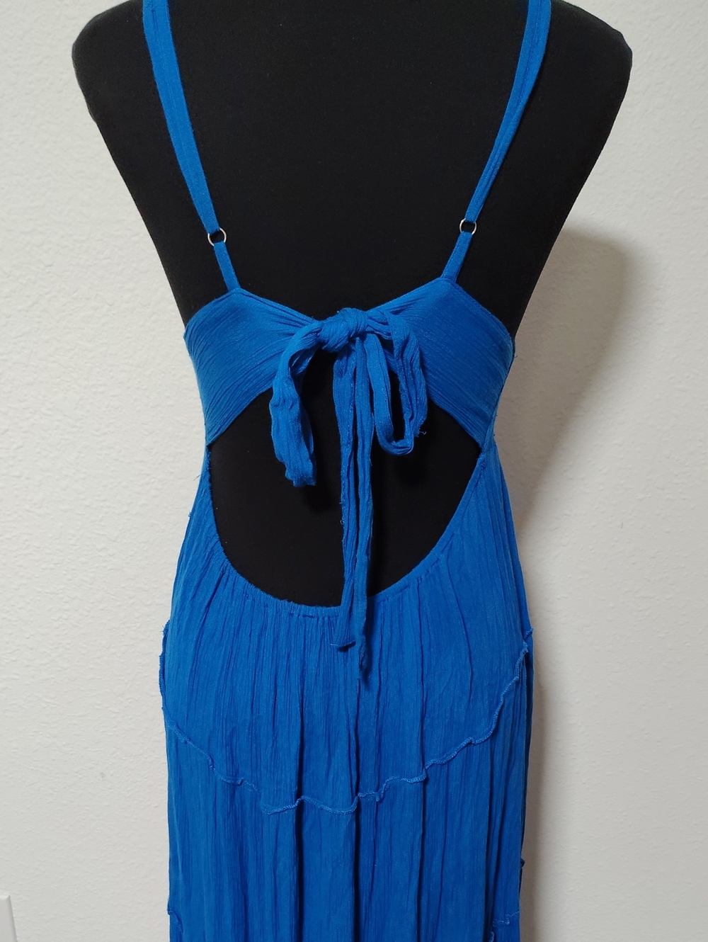 Boho Me Halter Babydoll Tiered Maxi Dress Size M Beachy Bohemian Cobalt Blue - Picture 9 of 15